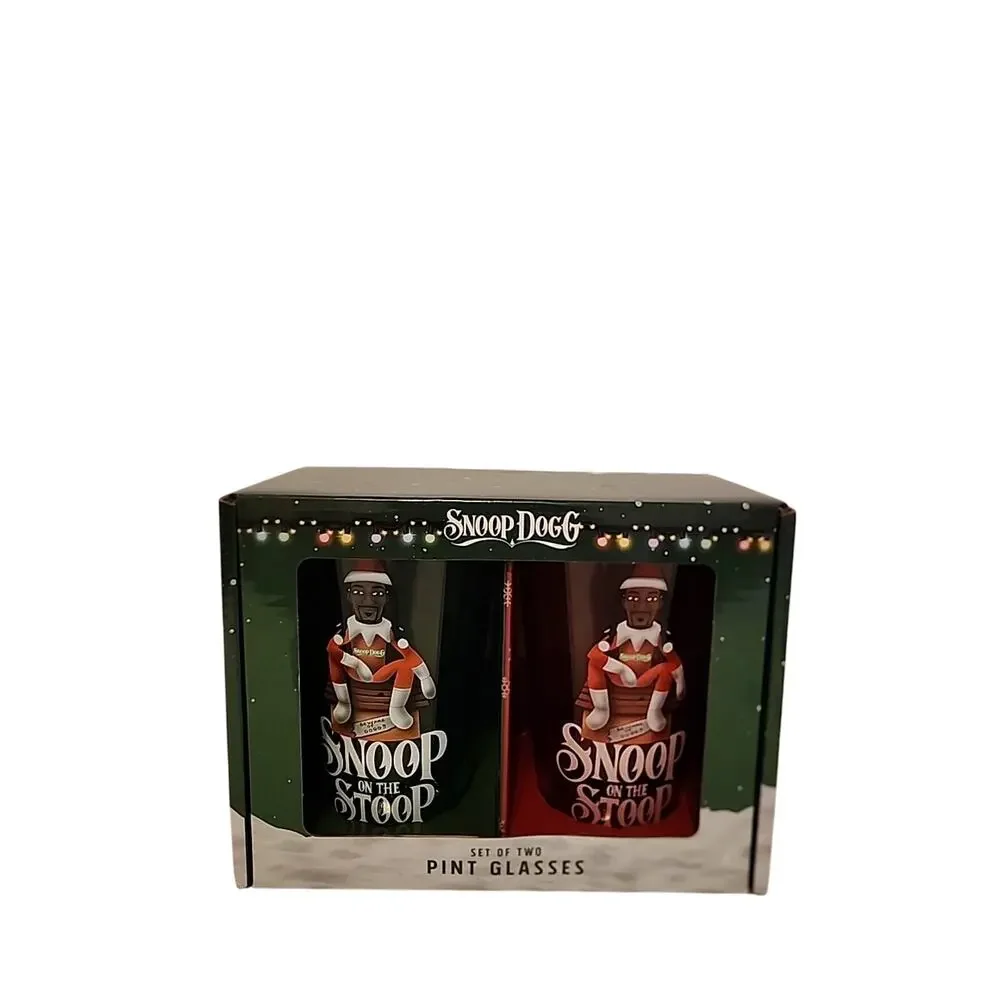 New Snoop Dogg Snoop on the Stoop Christmas Pint Glass Set 2 Glasses